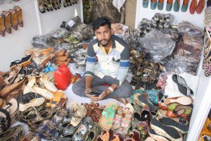 POPULAR: Leather footwear, plain and ornamental, at the festival.