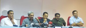 WINNERS: New Chief Minister Manohar Parrikar leads a press conference with Sudin Dhavalikar (MGP), Francis DSouza (BJP), Vijai Sardesai ( Goa Forward), and Rohan Khaunte (Independent) after the BJP won the floor test in the Goa Assembly.