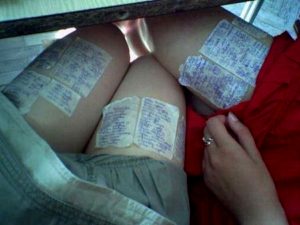 MINI CHEATING: Girls were found to have written notes on their thighs which they referred to while writing the exam