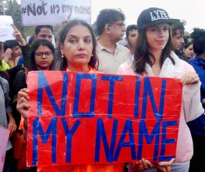 STAR PROTESTS: Bollywood actors Shabana Azmi and Kalki Koechlin participating in the “Not in My Name” protest in Mumbai against the incidents of targeted lynching